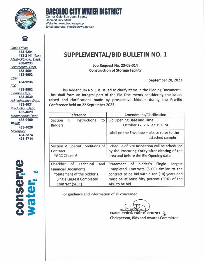 Supplemental/Bid Bulletin No. 1: Job Request No. 23-08-014